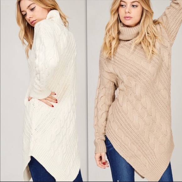 Knit crochet turtleneck sweater in Taupe - Picture 2 of 8